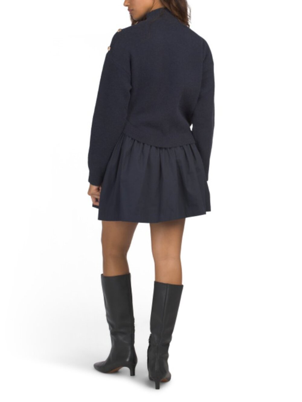 ZOE & CLAIRE Mixed Media Mini Sweater Dress With Button Detail - Picture 2 of 4